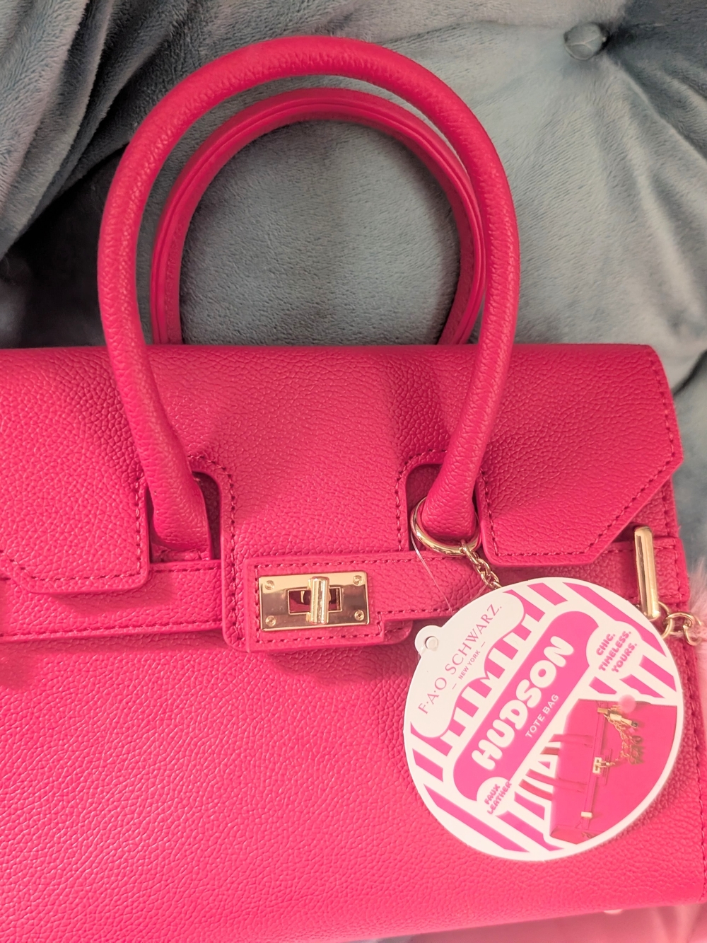 FAO Schwarz Hudson Hot Pink Mini Tote Bag with Pom Charm - Picture 9 of 11